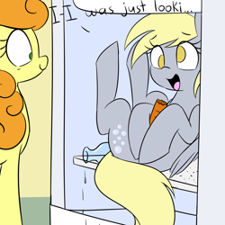 Size: 1280x1280 | Tagged: safe, artist:acersiii, character:carrot top, character:derpy hooves, character:golden harvest, species:pegasus, species:pony, female, i emptied your fridge, mare, misleading thumbnail, refrigerator