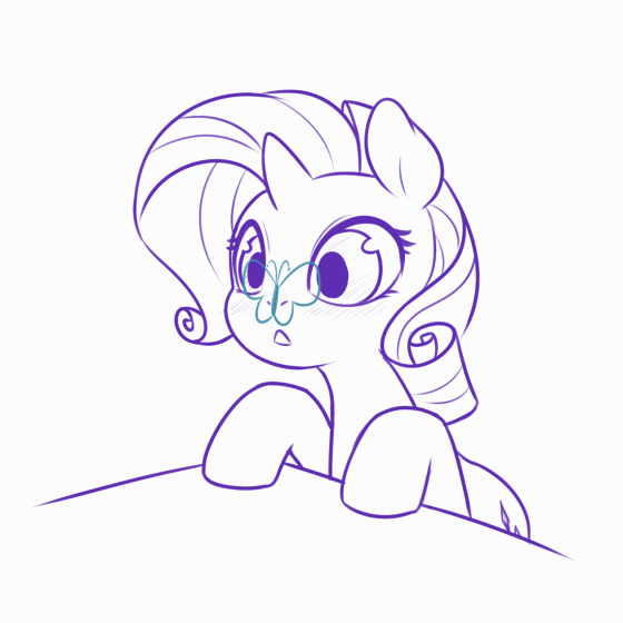 Size: 560x560 | Tagged: safe, artist:zoarity, character:rarity, species:pony, species:unicorn, :o, animated, butterfly, cute, female, gif, lineart, mare, open mouth, raribetes