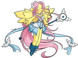 Size: 1200x892 | Tagged: safe, artist:secret-pony, character:fluttershy, species:anthro, ambiguous facial structure, female, magical girl, solo