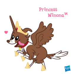 Size: 780x790 | Tagged: safe, artist:hasbroinc, artist:quanno3, character:winona, species:alicorn, species:pony, everyone is an alicorn, female, heart, open mouth, simple background, smiling, solo, spread wings, tiara, tongue out, wings, winonacorn
