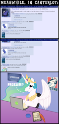 Size: 800x1675 | Tagged: safe, artist:equestria-election, artist:scramjet747, character:princess celestia, character:princess luna, checklist, clipboard, comic, computer, crown, crying, cutie mark, dialogue, equestrian innovations, female, filly, hope poster, horseshoes, imageboard, jewelry, laptop computer, macbook, obey, ponychan, ponychan screencap, poster, problem, profit, propaganda, quill, regalia, shepard fairey, solo, spread wings, trollestia, tyrant celestia, wings, woona, younger