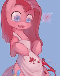 Size: 2069x2650 | Tagged: safe, artist:misukitty, character:pinkamena diane pie, character:pinkie pie, blood, exclamation point, female, food, interrobang, jam, question mark, solo