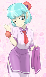 Size: 600x1000 | Tagged: safe, artist:ta-na, character:coco pommel, my little pony:equestria girls, clothing, cocobetes, cute, equestria girls-ified, female, pincushion, sewing, sewing needle, skirt, solo, wink