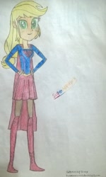 Size: 693x1153 | Tagged: safe, artist:toonalexsora007, character:applejack, my little pony:equestria girls, app-el, clothing, cosplay, costume, crossover, female, photo, skirt, solo, supergirl, traditional art