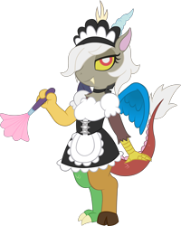 Size: 2398x3000 | Tagged: safe, artist:doctor-g, character:discord, oc:eris, species:anthro, busty eris, female, maid discord, maid eris, rule 63, simple background, solo, transparent background