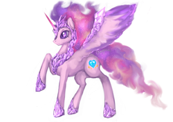 Size: 1024x724 | Tagged: safe, artist:elkaart, character:princess cadance, species:alicorn, species:pony, armor, crystal, crystal guard armor, ethereal mane, female, nightmare, nightmare cadance, nightmarified, raised hoof, slit eyes, solo, spread wings, wings