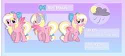 Size: 2858x1283 | Tagged: safe, artist:sugguk, oc, oc only, oc:bay breeze, species:pegasus, species:pony, bow, cutie mark, hair bow, looking at you, looking back, raised hoof, raised leg, reference sheet, smiling, solo, spread wings, tail bow, wings