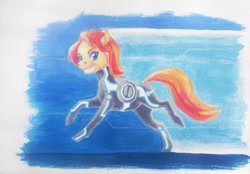 Size: 1000x694 | Tagged: safe, artist:adeptus-monitus, oc, oc only, oc:maytee, species:earth pony, species:pony, crossover, solo, traditional art, tron legacy