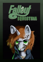 Size: 1150x1650 | Tagged: safe, artist:gasmaskfox, oc, oc only, oc:littlepip, species:pony, species:unicorn, fallout equestria, clothing, dirt, fanfic, fanfic art, female, horn, looking at you, mare, solo, text, vault suit