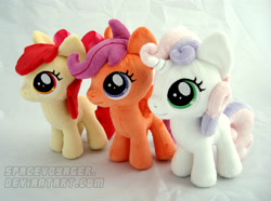 Size: 2796x2076 | Tagged: safe, artist:planetplush, character:apple bloom, character:scootaloo, character:sweetie belle, species:pegasus, species:pony, adorabloom, cute, cutealoo, cutie mark crusaders, diasweetes, happy, hnnng, irl, photo, plushie, smiling