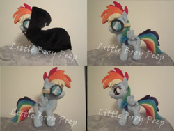 Size: 1597x1199 | Tagged: safe, artist:little-broy-peep, character:rainbow dash, cape, clothing, female, filly, filly rainbow dash, goggles, hood, hooded cape, irl, photo, plushie, solo