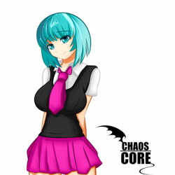 Size: 500x500 | Tagged: safe, artist:caoscore, character:coco pommel, species:human, breasts, busty coco pommel, clothing, female, humanized, school uniform, simple background, skirt, solo, white background