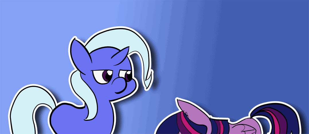 Size: 1078x468 | Tagged: safe, artist:darkone10, character:trixie, character:twilight sparkle, character:twilight sparkle (alicorn), species:alicorn, species:pony, animated, boop, cute, diabetes, diatrixes, eye contact, eyes closed, female, frame by frame, gif, gradient background, happy, heart, lidded eyes, looking at each other, missing cutie mark, open mouth, smiling, squigglevision, twiabetes, video at source, wide eyes