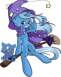 Size: 709x888 | Tagged: safe, artist:secret-pony, character:trixie, broom, flying, flying broomstick, looking at you, simple background, sitting, smiling, transparent background, ursa minor, windswept mane