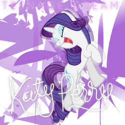 Size: 800x800 | Tagged: safe, artist:iphstich, artist:penguinsn1fan, character:rarity, abstract background, album, album cover, cover, female, katy perry, parody, singing, solo, song reference, teenage dream