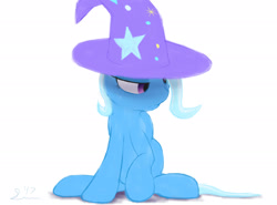 Size: 2321x1721 | Tagged: safe, artist:stillwaterspony, character:trixie, species:pony, species:unicorn, depressed, female, rough, simple background, sitting, solo, trixie's hat, white background