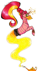 Size: 1804x3247 | Tagged: safe, artist:divinekitten, species:pony, species:unicorn, armband, genie, genie pony, gigi grant, hoof shoes, horn ring, lamp, looking at you, magic, monster high, ponified, ponytail, solo, sparkles, veil, waistband
