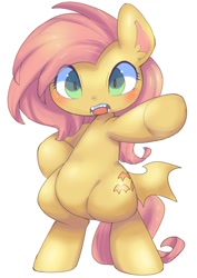 Size: 848x1200 | Tagged: safe, artist:mosamosa_n, character:flutterbat, character:fluttershy, species:bat pony, species:pony, bipedal, butt wings, female, looking at you, race swap, simple background, solo, white background