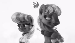 Size: 3000x1716 | Tagged: safe, artist:v747, character:big mcintosh, character:cheerilee, species:earth pony, species:pony, ship:cheerimac, eye contact, grayscale, looking at each other, male, monochrome, shipping, stallion, straight