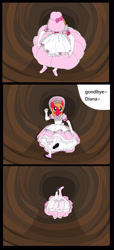 Size: 1600x3500 | Tagged: safe, artist:avchonline, character:big mcintosh, species:anthro, alice in wonderland, bloomers, bonnet, clothing, comic, crossdressing, dress, evening gloves, falling, gloves, hello kitty, jewelry, lace, male, mary janes, petticoat, pinafore, rabbit hole, ribbon, sanrio, skirt, solo, tiara, upskirt