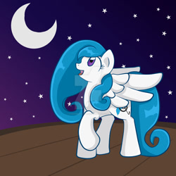 Size: 1024x1024 | Tagged: safe, artist:yoshimarsart, oc, oc only, oc:feathersong, species:pegasus, species:pony, female, mare, moon, night, open mouth, singing, solo, stars