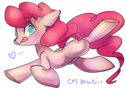 Size: 2508x1764 | Tagged: safe, artist:mosamosa_n, character:pinkie pie, species:earth pony, species:pony, blep, cute, diapinkes, female, heart, mare, missing cutie mark, simple background, solo, tongue out, white background