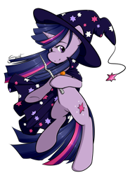 Size: 800x1084 | Tagged: safe, artist:secret-pony, character:twilight sparkle, species:pony, bipedal, cape, clothing, hat, smiling, wand
