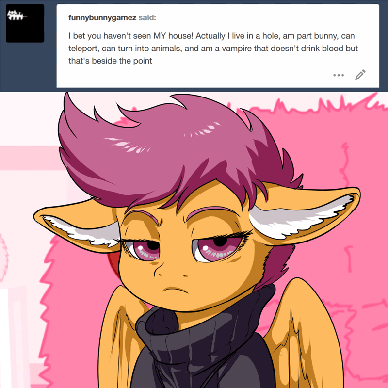 Size: 800x800 | Tagged: safe, artist:aphexangel, character:scootaloo, species:pegasus, species:pony, animated, ask, ask stalkerloo, blinking, ear fluff, female, floppy ears, frown, gif, solo, stalkerloo, tumblr, unamused