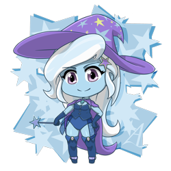 Size: 1200x1200 | Tagged: safe, artist:acesrockz, character:trixie, my little pony:equestria girls, cape, chibi, clothing, cute, diatrixes, fall formal outfits, female, gloves, hair accessory, hat, leotard, looking at you, magician outfit, smiling, solo, trixie's cape, trixie's hat, wand, wizard hat