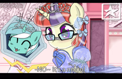 Size: 3500x2262 | Tagged: safe, artist:avchonline, character:lyra heartstrings, character:moondancer, :3, black bars, blushing, bow, canterlot royal ballet academy, caption, clothing, comic, cookie, dress, evening gloves, food, glasses, gloves, hair bow, jewelry, long gloves, stars, tiara