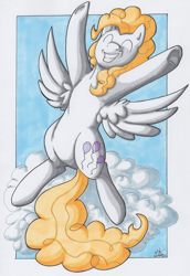 Size: 2295x3340 | Tagged: safe, artist:stormblaze-pegasus, character:surprise, g1, eyes closed, female, g1 to g4, generation leap, solo, traditional art