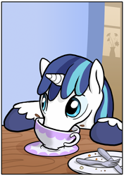 Size: 796x1132 | Tagged: safe, artist:muffinshire, character:shining armor, comic:twilight's first day, bomb ass tea, caught, cute, drinking, male, shining adorable, solo, tea, teacup