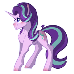Size: 1200x1200 | Tagged: safe, artist:suenden-hund, character:starlight glimmer, species:pony, species:unicorn, blushing, chest fluff, female, simple background, smiling, solo, white background