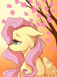 Size: 1000x1350 | Tagged: safe, artist:yuyusunshine, character:fluttershy, species:pony, colored sketch, female, flower, gradient background, sketch, solo, tree