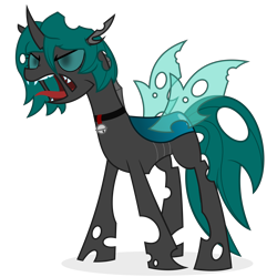 Size: 7000x7000 | Tagged: safe, artist:besttubahorse, oc, oc only, oc:ichora, species:changeling, absurd resolution, angry, bell, bell collar, changeling oc, collar, female, hissing, simple background, solo, transparent background, vector