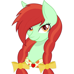 Size: 7000x7000 | Tagged: safe, artist:aurorawhite, artist:besttubahorse, character:candy apples, absurd resolution, apple family member, bow, bust, female, pigtails, portrait, simple background, solo, transparent background, vector, vector trace
