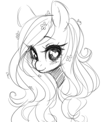 Size: 600x718 | Tagged: safe, artist:lolopan, oc, oc only, species:pony, female, flower, flower in hair, heart eyes, mare, sketch, smiling, solo, wingding eyes