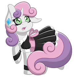 Size: 2893x2893 | Tagged: safe, artist:scramjet747, character:sweetie belle, clothing, eyeliner, female, looking at something, maid, open mouth, raised hoof, simple background, solo, transparent background, young
