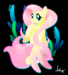 Size: 800x874 | Tagged: safe, artist:ii-art, character:fluttershy, species:seapony (g4), my little pony: the movie (2017), cute, female, looking at you, seaponified, seapony fluttershy, seaweed, shyabetes, smiling, solo, species swap, watermark
