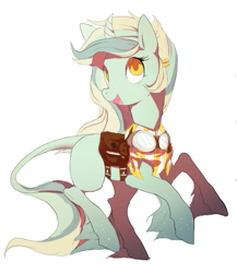 Size: 541x622 | Tagged: safe, artist:sorasku, oc, oc only, species:classical unicorn, species:pony, species:unicorn, cloven hooves, curved horn, female, goggles, leonine tail, mare, saddle bag, simple background, solo, unshorn fetlocks, white background