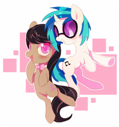 Size: 600x638 | Tagged: safe, artist:sorasku, character:dj pon-3, character:octavia melody, character:vinyl scratch, species:pony, ship:scratchtavia, abstract background, colored pupils, female, lesbian, shipping