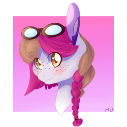 Size: 1000x1000 | Tagged: safe, artist:cinnamonsparx, oc, oc only, oc:hard candy, species:earth pony, species:pony, braid, bust, female, goggles, mare, portrait, solo