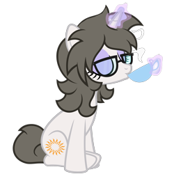 Size: 7000x7000 | Tagged: safe, artist:besttubahorse, oc, oc only, oc:solaria, species:pony, species:unicorn, absurd resolution, cup, eyes closed, female, glasses, magic aura, mare, simple background, sipping, sitting, solo, teacup, transparent background, vector