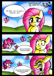 Size: 557x783 | Tagged: safe, artist:neoncabaret, character:fluttershy, character:pinkie pie, butterfly, comic