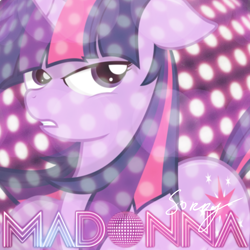 Size: 800x800 | Tagged: safe, artist:godoffury, artist:penguinsn1fan, character:twilight sparkle, species:pony, cover, female, madonna, parody, solo