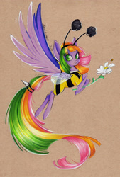 Size: 2088x3095 | Tagged: safe, artist:divinekitten, oc, oc only, oc:fancy fruit, bee, clothing, costume, flower, solo, traditional art