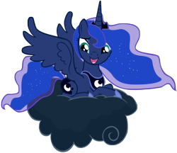 Size: 5000x4320 | Tagged: safe, artist:somepony, character:princess luna, species:alicorn, species:pony, episode:luna eclipsed, g4, my little pony: friendship is magic, absurd resolution, cloud, cute, cutie mark, ethereal mane, female, galaxy mane, hooves, horn, jewelry, lunabetes, lying on a cloud, mare, on a cloud, open mouth, regalia, simple background, solo, spread wings, tiara, transparent background, vector, wings