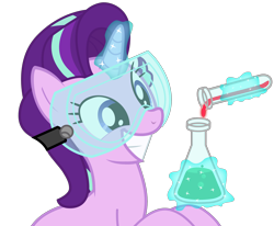 Size: 2556x2102 | Tagged: safe, artist:sonofaskywalker, character:starlight glimmer, species:pony, species:unicorn, episode:celestial advice, g4, my little pony: friendship is magic, beaker, cute, female, flask, glimmerbetes, goggles, grin, happy, levitation, liquid, magic, mare, safety goggles, science, simple background, smiling, solo, squee, telekinesis, test tube, this will end in science, transparent background, vector