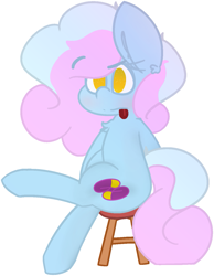 Size: 1047x1352 | Tagged: safe, artist:moonydusk, oc, oc only, oc:astral knight, species:pony, chair, simple background, simple shading, sitting, solo, stool, tongue out, transparent background