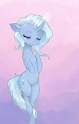 Size: 600x938 | Tagged: dead source, safe, artist:misukitty, character:trixie, species:pony, bipedal, female, gradient background, lidded eyes, magic, solo